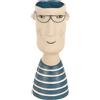 Baroni Home Vaso in Ceramica di Design con Volto, Soprammobile Moderno Dipinto a Mano, Vaso per piante da Interno o Esterno, Boy con Occhiali Blu, 13X12X33 cm