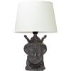 Baroni Home Lampada da Tavolo in Ceramica, Lampada con Paralume in Tela Bianca - Design Elegante, Lampda a Filo 120 cm, Attacco E27, Decorazione per la Casa 30x30x45 cm (Testa di Moro Re Grigio)
