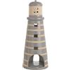 Baroni Home Decorazione in Ceramica, Soprammobile Pop, Portacandela da Interno o Esterno a forma di Faro Grigio e Giallo, 8X8X21cm