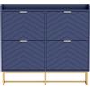 UEV Scarpiera con 4 Ribalte, Scarpiera Stretta, Montaggio a Soffitto con Recinzione, Ripiano Regolabile in 2 Posizioni, per Corridoio, Soggiorno, 100x24x91 cm, Blu