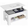 Baroni Home Tavolino da Caffè con Piano Sollevabile, Contenitore Interno, Tavolino Bianco da Salotto con Ripiano, Tavolo Moderno Salvaspazio per Soggiorno, 100x40x41,5 cm