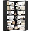 IRONCK Libreria a 6 ripiani, altezza 180 cm, in legno, a forma di L, per studio, ufficio, soggiorno, camera da letto (nero)