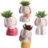 Baroni Vaso Testa Girl con pianta Artificiale. Set 4 sculture Colorate in Ceramica 8X7X14 cm