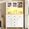 SACOOL Mobile da cucina a buffet, 104 x 40 x 180 cm, stile rustico, 4 ante, con striscia luminosa a LED e porta bevande, colore: verde/bianco
