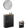 Planetmöbel Scarpiera stretta con specchio rotondo illuminato 60 cm (3 livelli di illuminazione), porta scarpe con 2 sportello e 4 ripiani, set guardaroba, 60 x 23 x 80,5 cm, nero