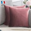 Douceur De Plumes Set di 2 Federe Cuscini Decorativi Tinta Unita in Velluto Terracotta Rosa 50x50, Federa Quadrata Moderna e Morbida, Decorazione Soggiorno Divano Camera Letto (2 Terracotta Rosa)