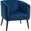 HOMCOM Poltroncina Moderna Sedia Imbottita Stile Nordico, Rivestimento in Velluto e Gambe in Legno, Blu, 70.5x70x76cm