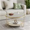 OAKVYNE Tavolino Da Salotto Rotondo In Vetro Temperato -Design Industriale Con Struttura In Ferro - Per Soggiorno, Balcone O Ufficio, Facile Da Montare(Gold,60cm/23.6in)