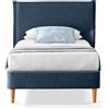 EVERGREENWEB MATERASSI & BEDS EVERGREENWEB Letto Singolo in doghe in legno con Testata e rivestimento in tessuto Blu | facile da montare |Adatto per materasso cm 90x200 | Letto di Design |Mod. Parigi