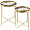 Baroni Home Set 2 Tavolini da Salotto, Tavolini Bassi Effetto Marmo, Coppia di Tavolini da Caffè con Struttura in Metallo Dorato, Oro e Viola