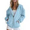 Generico Donna Felpa con Cappuccio e Zip Giacca Pile da donna Autunno Invernale Manica Lunga Aperto con Tasche Cerniera Felpe Casual Primavera Autunno Invernale Oversize Manica Cotone Lunga (Sky Blue, XL)