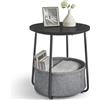 VASAGLE LILEA Collezione - Tavolino, Tavolino Rotondo con Cestino in Tessuto, Spazioso, per Soggiorno Camera da Letto, Comodino, Stile Moderno, Nero Ebano e Grigio Ardesia LET223B01