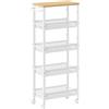 VASAGLE Carrello Cucina Salvaspazio, Carrello con Ruote Portatutto a 5 Ripiani, Scaffale Stretto in Acciaio e Legno, Organizer Bagno, 45,4 x 22 x 99,6 cm, Rovere Dorato e Bianco Opaco, LRC035W09