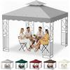Qweidown Tetto di Ricambio per Gazebo 3x3 Impermeabile, Telo Copertura Gazebo 300D Poliestere a Doppio Strato con Fori di Drenaggio, Anti-UV per Giardino, BBQ, Matrimonio, Feste(Grigio)
