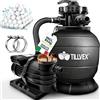 tillvex Pompa Filtro Piscina Portata 10m³/h + 800g Filtro Balls | 7 funzioni | Filtro Piscina con indicatore Pressione | Impianto filtrazione Sabbia per Piscine e vasche (Nero con Timer)