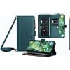 JZ Multi-Function Leather Portafoglio Caso per Xiaomi 12 Lite with 9 Card Slots, Borsa con cerniera, cinturina a polso e tracolla, carica wireless compatibile - Dark Green