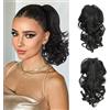 Cybelleza Coda Capelli Extension Clip Claw Coda di Cavallo con Pinza Mossi 35cm Posticci per Capelli Ricci Ponytail Sintetici Lunghi Corti Coda Finta Ondulati, Nero