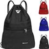 WESTWOOD FOX WFX - Borsa con coulisse, impermeabile, per sport, palestra, per donne e uomini, in polietilene, tasca esterna con cerniera, scuola, spiaggia, vacanze, Nero