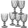 Baroni Home Set 6 pz Calici Diamante in Vetro Decorati con Rifiniture a Forma di Rombo in Rilievo da 25 CL, Lavabili in Lavastoviglie, 8x8x15 Fumè
