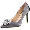 IvoireCh Décolleté da sposa in raso da donna, tacco a spillo con strass, tacco alto 10,2 cm, scarpe da festa per sposa ed eventi serali, eleganti scarpe da ballo e cocktail, Grigio, 38.5 EU