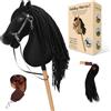 Charmofun Hobby Horse, Cavallo con Bastone per Bambini con Testa A3, Morbido Halter in Peluche, Coda Fluente e Cinghia Regolabile, Ideale per Gioco e Regalo (Nero)