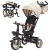 Twinly - Triciclo Evolutivo Bambino Sami Pieghevole con Sedile Girevole 360 Bicicletta 2 anni - Passeggino Bambino, Giocattolo, 1-5 anni o 25 kg - Luce, Cappottina Estensibile (Beige)