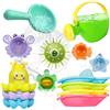 SaiXuan Giochi Bagnetto Neonato 14 Pezzi, Set Giochi Vasca da Bagno Bambini con Annaffiatoio, Ruota d'Acqua, Bicchieri Impilabili e Barchette, Giochi Bagnetto Neonato Atimuffa per Bagno e Piscina
