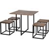 Set Tavolo e 4 Sgabelli da Giardino in Metallo e Legno MDF
