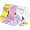 QUASON Etichette adesive termiche olografiche rotonde da 5,1 cm, impermeabili, design arcobaleno e glitter, per prezzo/nome, codice a barre, logo personalizzato fai da te, senza BPA (360 etichette/3