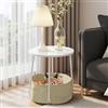 FurnitureR Tavolo da divano rotondo con cesto in tessuto, portaoggetti per soggiorno, camera da letto, comodino, stile moderno con MDF bianco, cornice in metallo, 45 x 45 x 50,5 cm