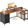 VASAGLE Scrivania Angolare a L con Prese di Corrente, Scrivania da Gaming, Layout Reversibile, Ripiani Regolabili, 4 Cassetti, 2 Porte USB, Studio Ufficio, 160 x 80 cm, Marrone Vintage LWD173KD01
