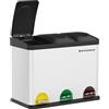 SONGMICS Cestino da Cucina, Pattumiera per Riciclaggio, Pattumiera Tripla a Pedale, in Metallo da 45 Litri, per Raccolta Differenziata, 3 x 15L, con Coperchio, Acciaio, Bianco LTB45W