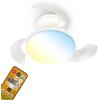 BRILONER - Ventilatore da soffitto con luce LED, telecomando, motore DC silenzioso con 3 velocità, CCT e luminosità regolabile, pale retrattili, lampadario ventilatore da soffitto, 44 cm, bianco