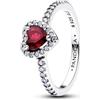 PANDORA Anello da donna in argento 925 con cuore sublime, fucsiarosa, 198421C13, 52, Argento sterling, Zirconia cubica