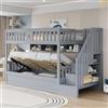 Rosebibi Letto a Castello 90x200 cm, Adatto per Bambini e Ragazzi, con Contenitore Idraulico, Scala e Ringhiera, Montaggio Semplice, Legno Massiccio, Letto per Ospiti, Dormitori e Camerette (grigio)