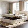 HOXINBLY Letto matrimoniale 180x200 con rete a doghe e testiera imbottita, con funzione idraulica e ampio vano contenitore, bouclé bianco(senza materasso)