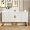 FAYICIC 150 cm moderna credenza bianca di lusso con porte strutturate lucide e maniglie dorate, design a 4 porte, ripiani regolabili in altezza