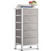 Coleshome Cassettiera Camera da Letto, Cassettiera Alta Piccola con 5 Cassetti in Tessuto, Robusta Struttura in Acciaio, Piano in Legno, Adatta Camera da Letto e Soggiorno, 40x30x80cm Grigio Chiaro