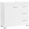 VASAGLE Mobile Sottolavabo per Bagno, Mobiletto da Bagno, 3 Cassetti Laterali, 2 Scomparti dietro l'Anta, con Piedini, 30 x 70 x 64 cm, Bianco Nuvola BBK503W10