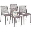 Tomaino - Sedia in Plastica Da Cucina - Set 6 Sedie Plastica Impilabili Con Braccioli Per Esterno e Interno - Sedie per Giardino, Soggiorno, Balcone o Bar (4, Tortora)