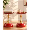 Xinyvee Set di 2 Tavolino da Salotto Rosso e Oro, Side Table Rotondo in Metallo, Elegante Tavolinetto da Divano Moderno, Piccoli Tavolini di Design, Montaggio Senza Attrezzi, 40x H53cm