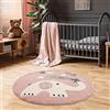 Jimri - Tappeto per camera dei bambini, tappeto per bambini elefante con palloncini a cuore, camera dei giovani - Rosa, 120 cm Rotonda