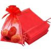 CRSUSUKJ 100 Pezzi Sacchetti Organza, 9 x 12 cm Multicolore, Sacchetti in Organza con Coulisse, Gioielli Sacchetto, Regalo Borse, per Matrimonio, Compleanno, Natale, Regalo, Caramelle (Rosso)