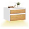 SoBuy Mensola da muro con lampada a sensore di movimento rimovibile, mensola sospesa con 2 cassetti, mensola da parete per corridoio, ingresso o soggiorno, 40x29.8x25.6cm, Bianco Naturale, FBT175-E-WN