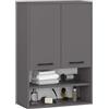 AKORD Mobiletto Bagno Sospeso FIN 64 cm - 2 Ante Basculanti 4 Ripiani - Pensile Salvaspazio da Parete - Laminato Opaco - Mobile Modulare - 64x94x30 cm - per Spazi Ristretti - Grigio Grafite