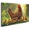 islandburner Quadro su tela gallina con pulcino nella luce della foresta soleggiata