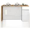 WHOUS Isola Cucina SOLE con 2 Ante e 2 Cassetti, Tavolo da Pranzo e Piano di Lavoro, Ideale per Open Space e Spazi Ridotti, 160x90x90 cm, Bianco Lucido e Rovere