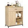 WOLTU Credenza Cucina, Mobile Buffet con Cassetto e Porta Scorrevole, Mobiletto Cucina Salvaspazio in Legno, Ripiano Regolabile, per Soggiorno, Sala da Pranzo, 70x30x80,2 cm, Rovere Chiaro+Nero