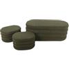 sweeek Panca Contenitore con 2 Pouf contenitori Bouclé, Snow, Verde Kaki, 45x111x42.5 cm