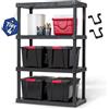 Iris Ohyama, Ampio scaffale portaoggetti in plastica resistente 80 kg per piano, capacità 320 kg, facile da montare, 4 ripiani, senza BPA, per garage, per spazio di lavoro, PRS-XL4, nero